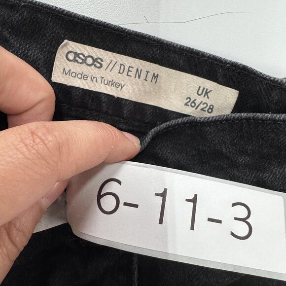 ASOS Jeans Womens 26 Black Washed Straight Leg High Rise Raw Frayed Hem Ankle - Picture 3 of 7